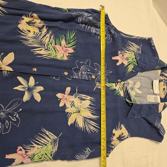LIZ CLAIBORNE 100% Silk Shirt Sz L Blue Floral Casual Fresh Vacation Sleeveless - Picture 5 of 9
